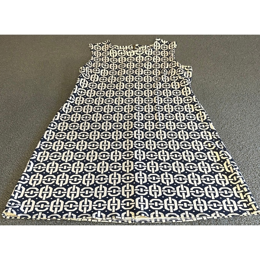 Banana Republic Shift Dress Women 6 Navy White Geometric Chain Link Stretch